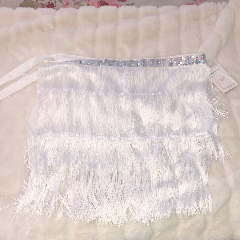 White fringe wrap skirt w/ sequin band
